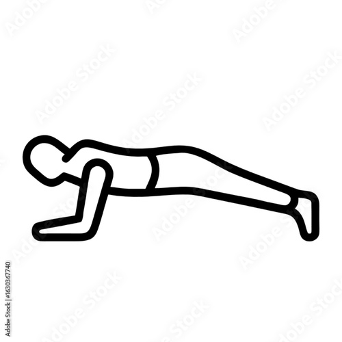 Outline icon of a person in a forearm plank pose for core strength and fitness training.