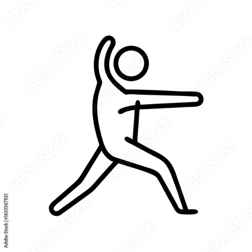 Line art icon of a human figure in a dynamic yoga or fitness exercise pose. sv (68).ai