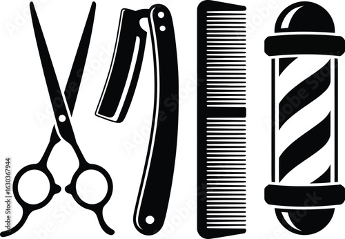 Barber Tools Silhouette Vector Icons