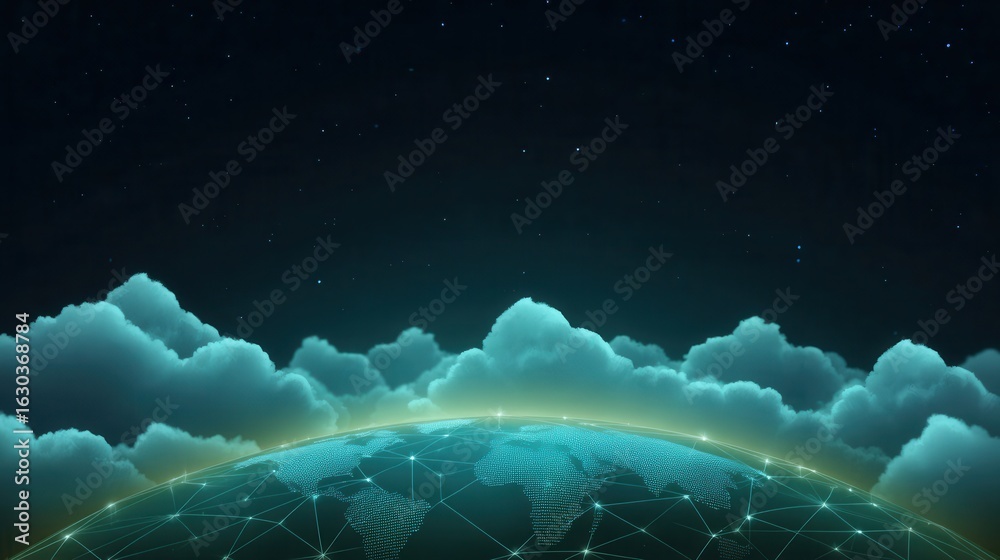 Obraz premium Digital Environment with Clouds and Connectivity Across the Globe