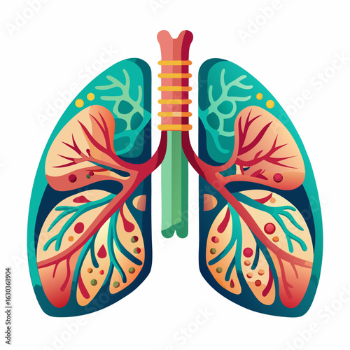 Stylized Human Lungs: Vibrant Vector Illustration of Respiratory System Anatomy, Medical Graphic, Healthcare Design Element.