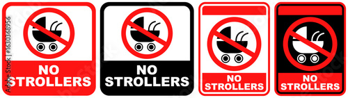 set sign no strollers prohibited symbol design label template vector illustration