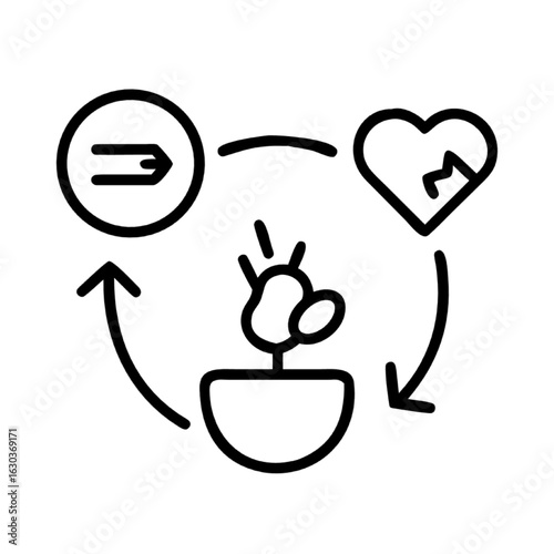 Symbolic vector graphic of resilience, showing growth from heartbreak in a continuous cycle.