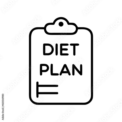 Simple line icon of a diet plan on a clipboard for wellness and health concepts.
