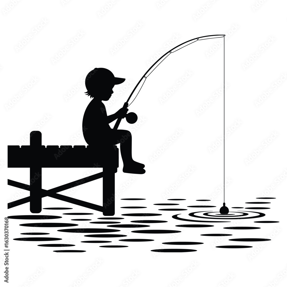 Obraz premium Illustration of boy fishing on a dock isolated on white