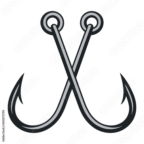 Illustration of two crossed fishing hooks isolated on white