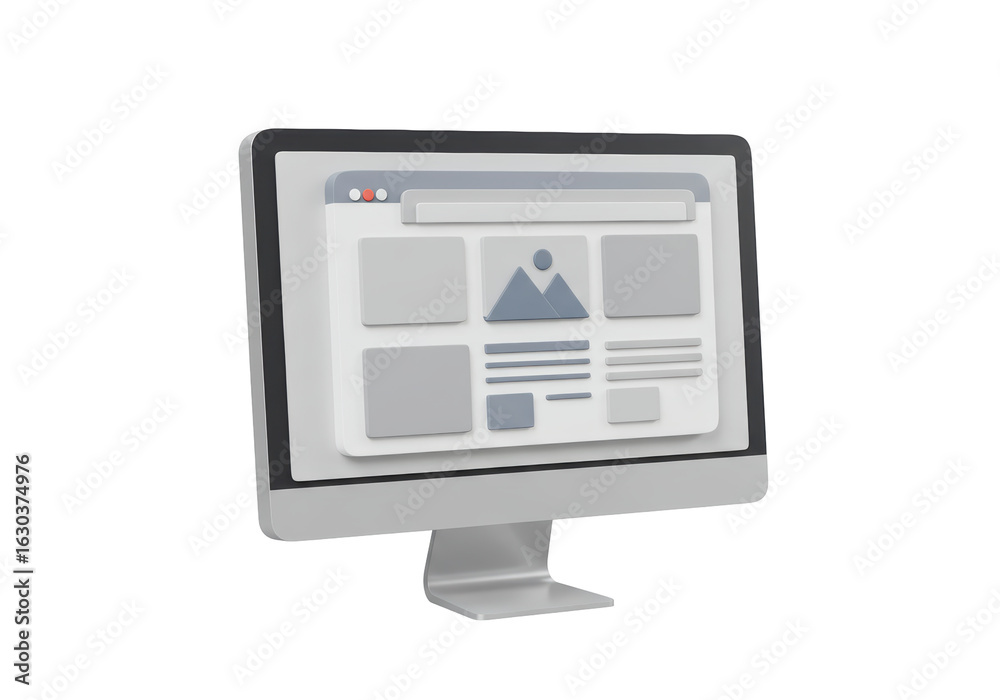 Fototapeta premium Isolated Desktop Computer Displaying a Website User Interface Layout