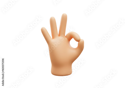 Isolated 3D Cartoon Hand Making an OK Approval Gesture