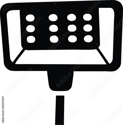 Black silhouette of a spotlight or floodlight illuminating a scene symbolizing focus and light