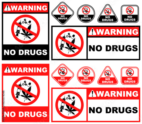 Set Collections no drugs warning sign template design vector illustration