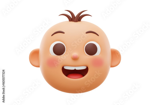 Isolated 3D Render of an Adorable Smiling Baby Face with Open Mouth