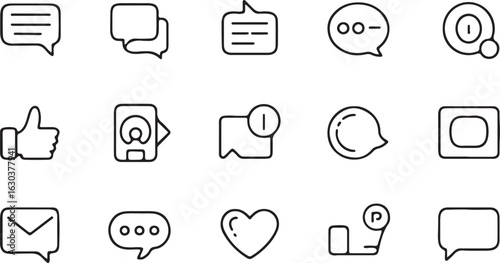 Set of Simple Outline Social Media Icons for User Interface Design and Modern Web Applications Communication and Engagement Symbols