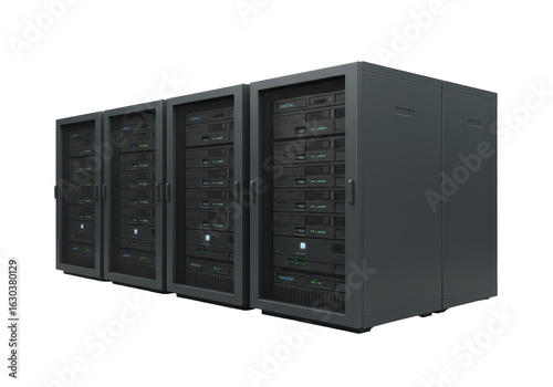 Isolated Black Server Racks for Data Storage