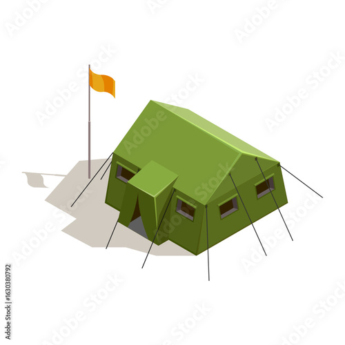 Isometric green canvas tent for outdoor camping vector illustration