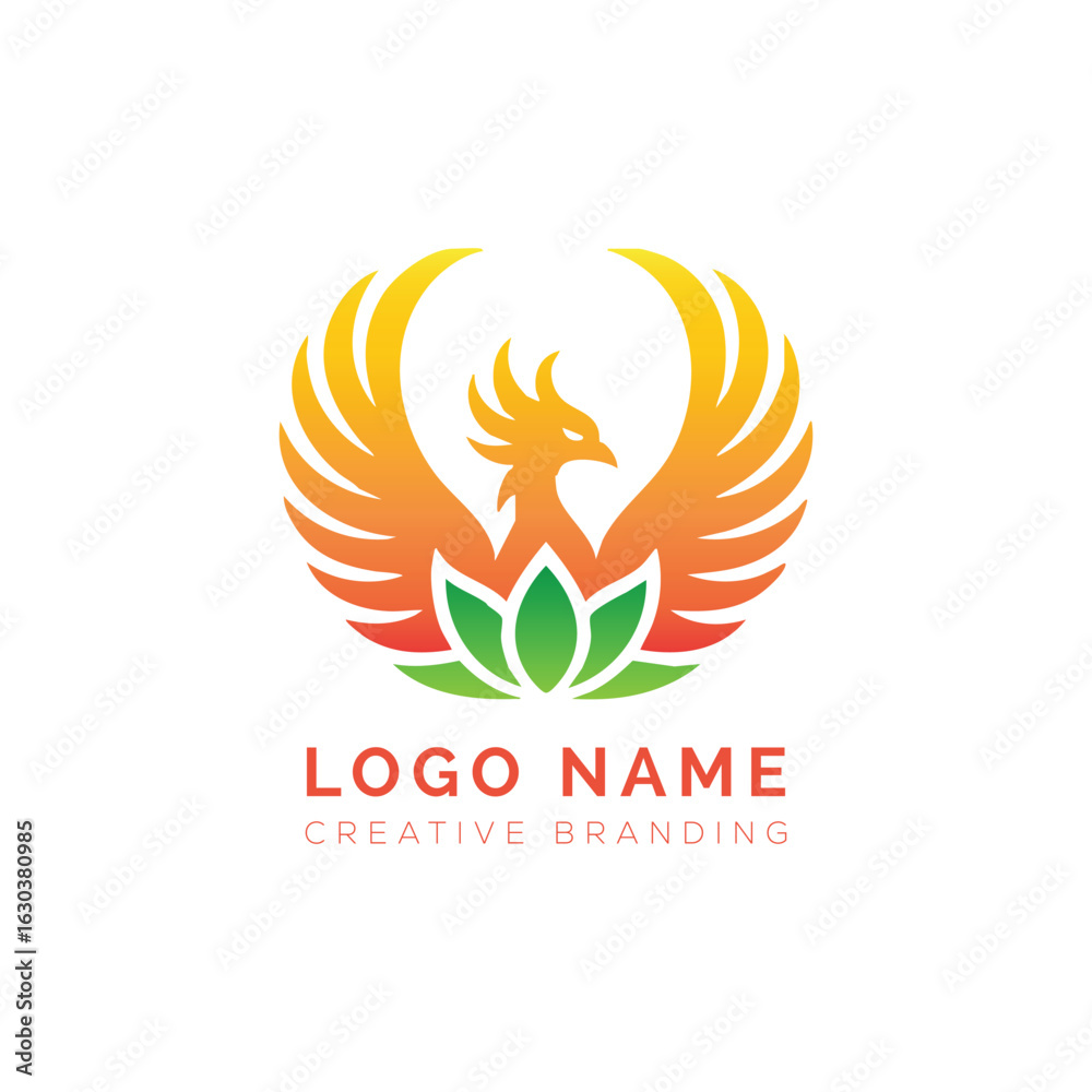 Obraz premium Phoenix Logo with Lotus and Gradient Wings