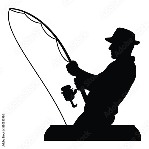 Illustration of silhouette of a fisherman casting a line