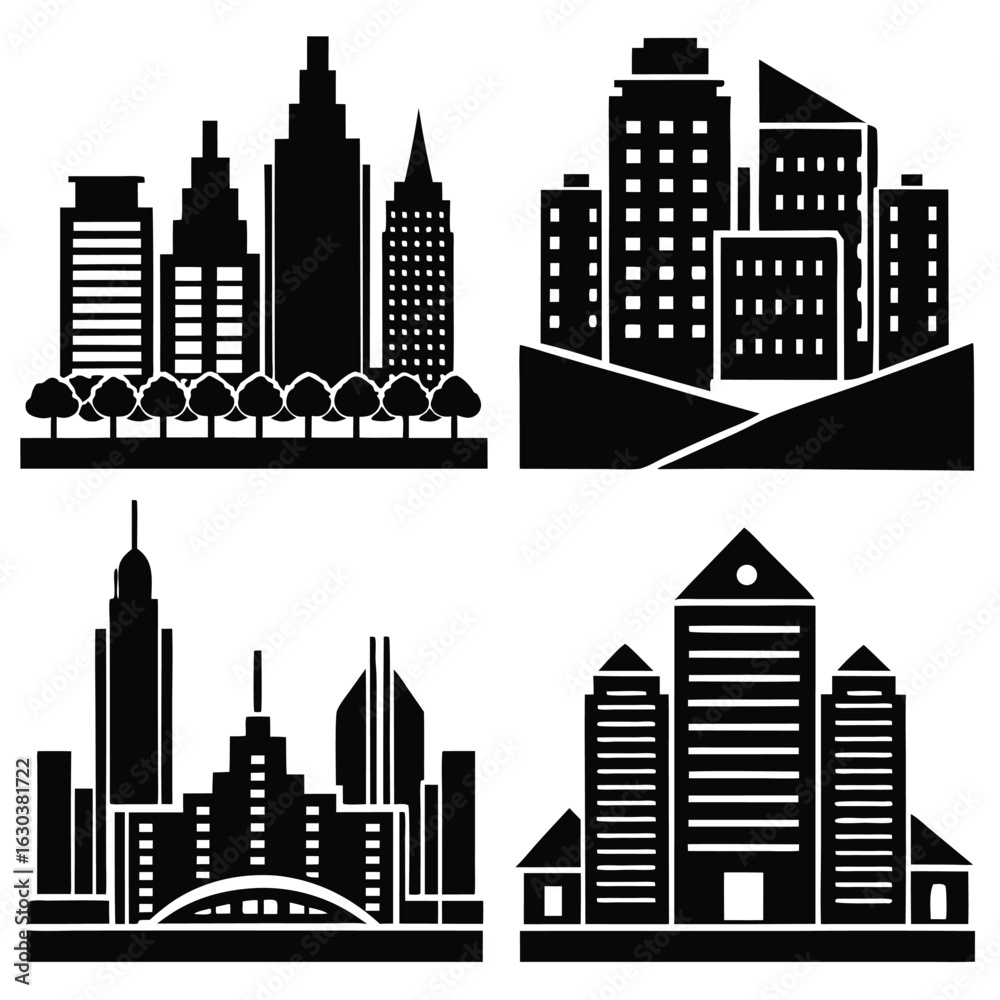 Fototapeta premium Skyline Silhouette Icon Minimal Black Vector Isolated on White Background 