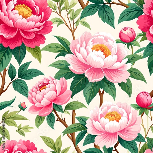 Wallpaper Mural Floral pattern with peonies Torontodigital.ca