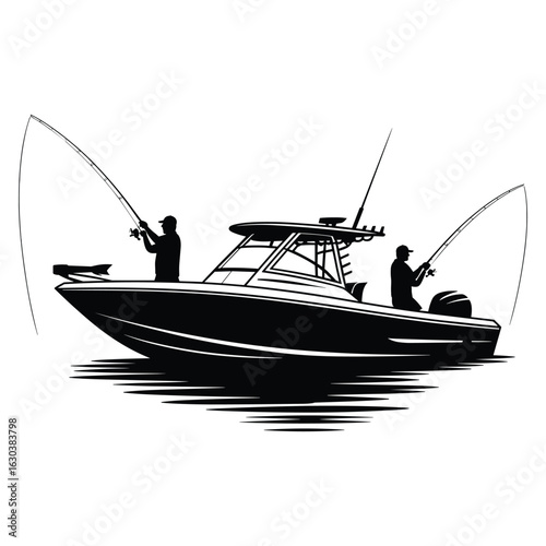 Illustration of fishing boat with two people fishing