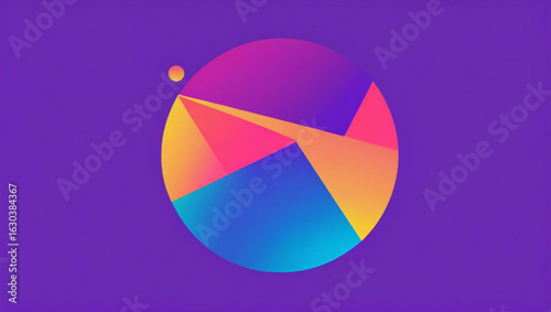 Abstract geometric sphere with vibrant color gradients on a purple background