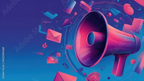 Abstract megaphone, digital communication