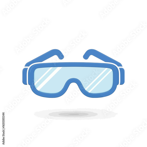 Blue safety goggles with clear lenses on a white background.