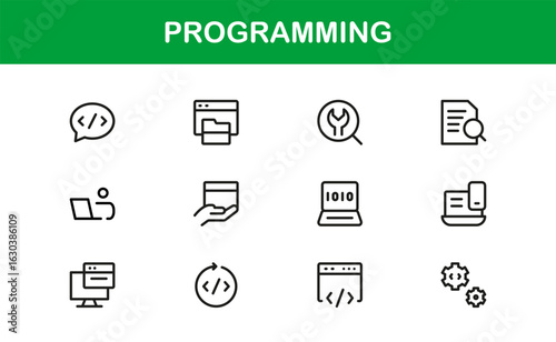 Programming Professional Modern Line Icon Set with Minimal Unique Vector Design for Digital Technology and Coding Projects