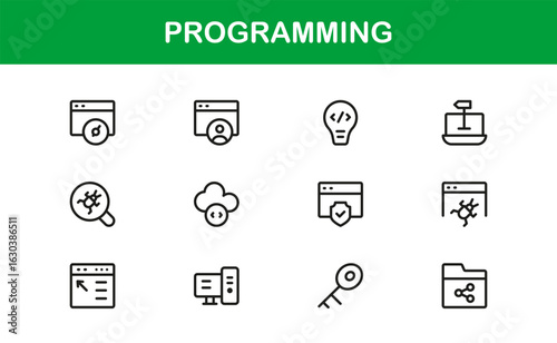 Programming Professional Modern Line Icon Set with Minimal Unique Vector Design for Digital Technology and Coding Projects