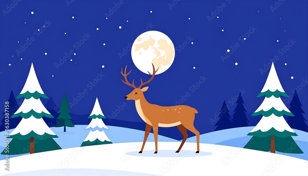 Fototapeta premium Deer in snowy forest at night
