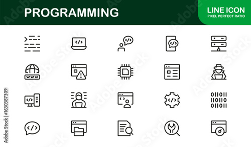 Programming Professional Modern Line Icon Set with Minimal Unique Vector Design for Digital Technology and Coding Projects