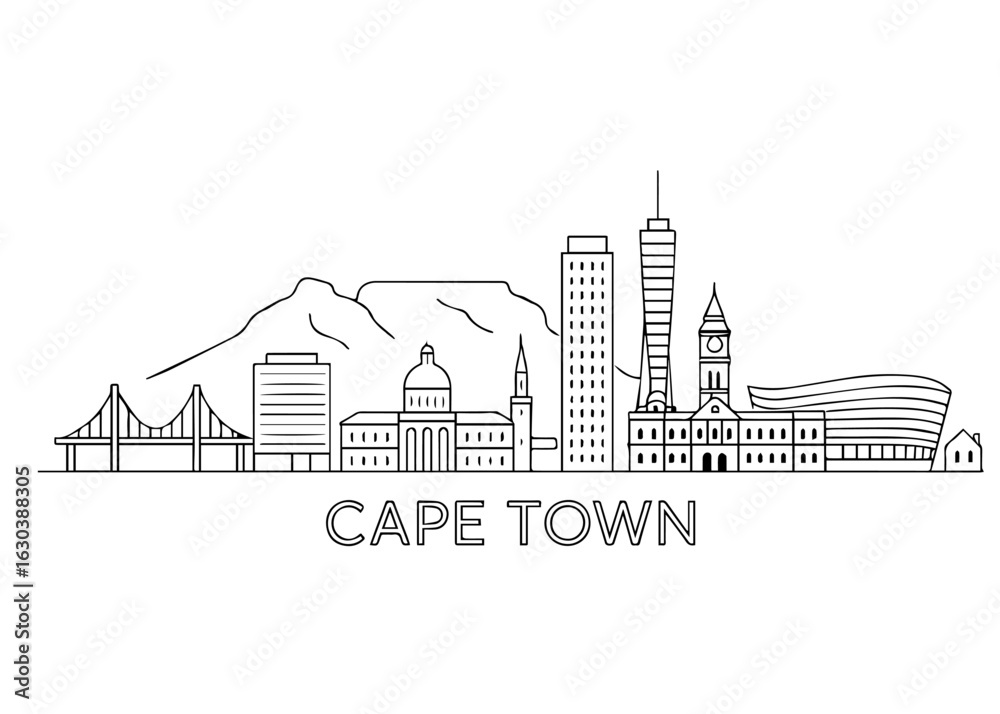 Fototapeta premium Cape Town city skyline vector on white background Vector line city skyline