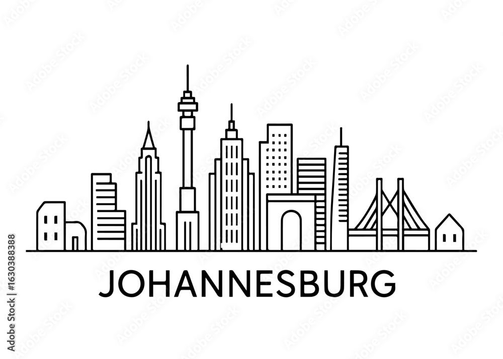 Fototapeta premium Johannesburg city skyline vector on white background Vector line city skyline