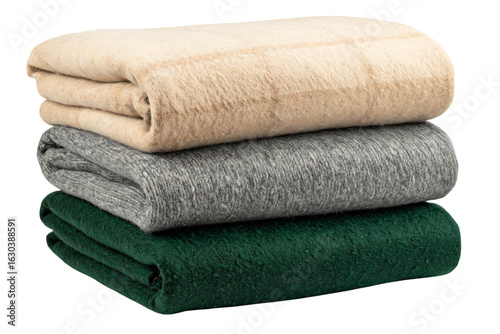 Stack of Soft Folded Woolen Blankets, isolated on transparent background