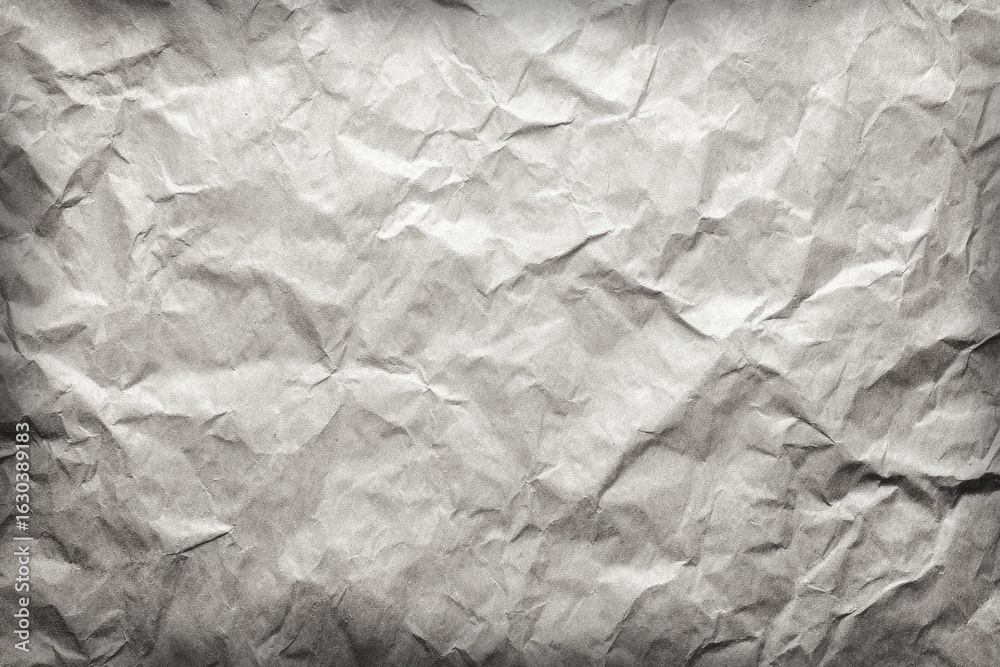 Fototapeta premium Crinkled paper texture in grayscale