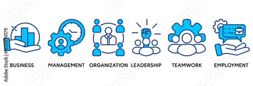 Business management icon set vector illustration concept relate to business, management, organization, leadership, teamwork and employment