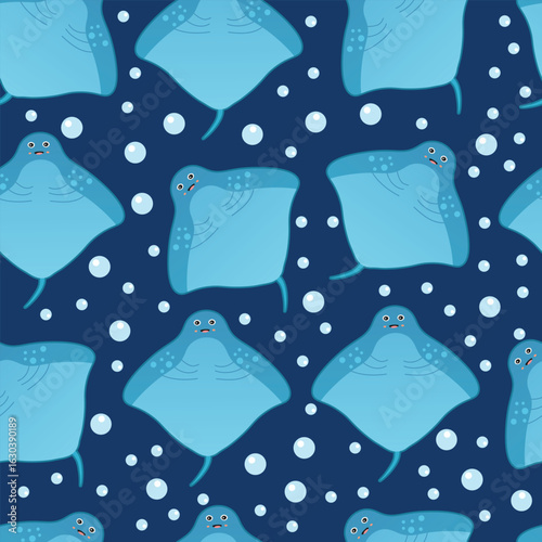 Seamless marine pattern with stingray. Cute children's pattern
