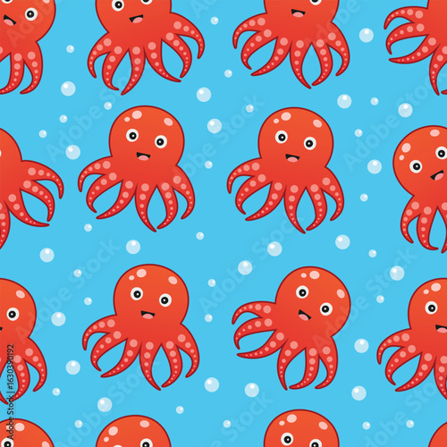 Cute cartoon octopus seamless pattern