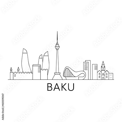 Baku city skyline vector on white background
Vector line city skyline