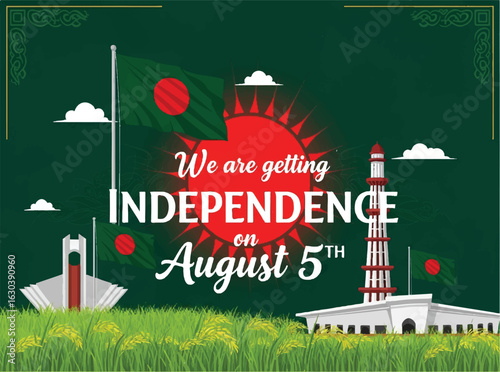 Bangladesh independence day celebration with national symbols and landmarks
