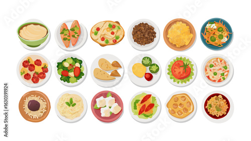 A variety of delicious dishes and appetizers presented on plates