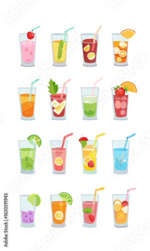 A collection of colorful summer cocktails and drinks