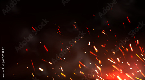 Dark Background with Flying Fire Sparks and Embers - Dynamic Effect