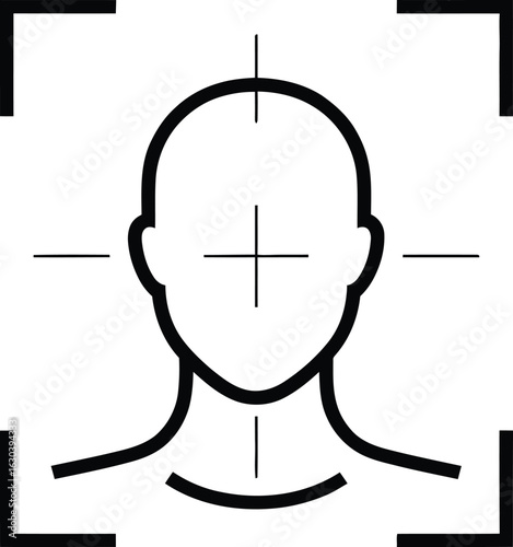 Outline of a human head and shoulders within a digital scan frame