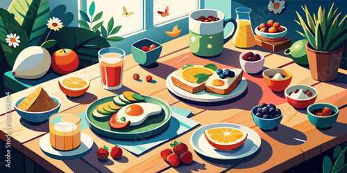 A beautifully arranged table is set for a special wedding or party, featuring elegant plates, cups, and a delicious meal complete with dessert and drinks