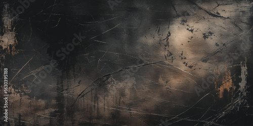 Abstract textured background with a dark, predominantly black and gray color palette and Black scratched grunge background with distressed film texture.