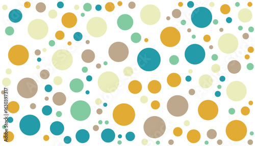 A scattered array of colorful circles in various sizes on a white background creating a pattern