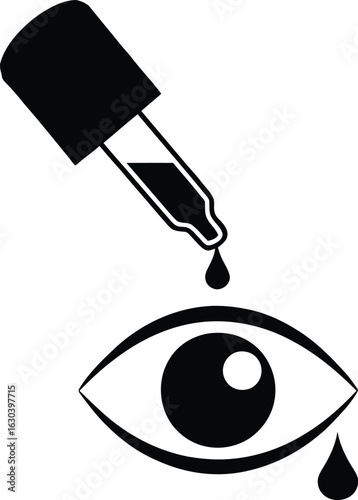 Illustration of a dropper applying liquid to an open eye