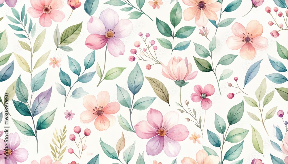 Obraz premium Delicate Floral Watercolor Seamless Pattern