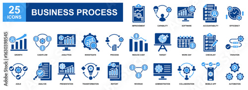 Business Process icon set collection. Containing design Improvement, Efficiency, Capability, Growth, Process