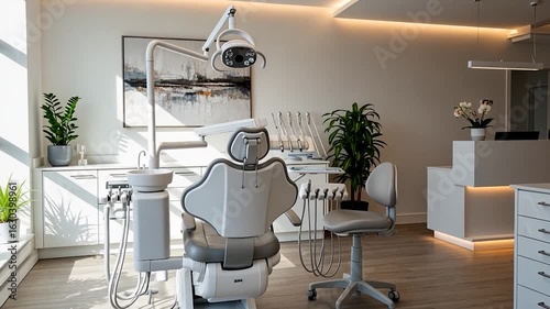 Modern Dental Clinic Interior with State-of-the-Art Equipment and Natural Light